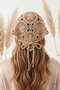Summer Bohemian Circular Floral Motif Knitted Hair Bandana Beige - Crochet Perforated Mesh Knitted Triangle Bandana - 4
