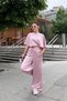 Set of 2 - Crew Neck Bat Sleeve Comfortable Fit Crop Blouse and Pleated Pants Modal Set - 6