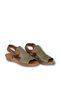 Khaki Leather Women's Flat Sandals - 3