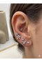 26clk32 stone flower detailed gold steel earring set