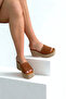 Tan Genuine Leather Wedge Heel Women's Slippers Sl339 - 2