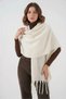 Women's Fringed Knitwear Ecru Shawl - 2
