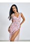 Light Pink Floral Slip with Thigh High Slit and Brief - 2