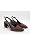 Brown Stone Detailed Low Thick Heeled Pointed Toe Shoes - 3