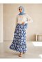 Women's Blue Shawl Patterned Skirt with Ruffles and Flounces, Large Size, Hijab Skirt - 6