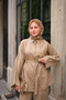 Women's Double Button Detailed Waist Tie Suit Khaki Green - 3