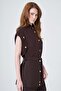 Women's Button Detailed Stand Collar Double Suit Set Brown 31383 - 5