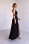 Women's Black Off-Shoulder Lace Detailed Crepe Evening Dress with Pockets - Slit Long Evening Gown - 4
