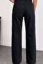 Women's Black Denim Pants with Wide Legs and Skirt - 3