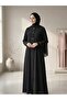 Accessory Detailed Zippered Crepe Robe Black 9560-26 - 2