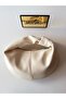 Women's Cream Knot Handle Soft Textured Handbag Modern Croissant Model