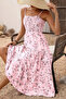 New Season Women's Rope Strap Patterned Gipe Detail Midi Single Jersey Summer Dress - 3
