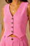 Women's Linen Textured Vest and Trousers 2-Piece Set - Pink - 4