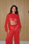 Women's Red Chiffon Cape Blouse Pants Beach Set - 4