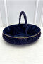 Navy Blue Authentic Fabric and Sequined Stone Mirrored Velvet, Henna Night Tray Basket Bridal Set, Wedding Ceremony - 4