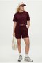Women's Molly 100% Cotton Elastic Waist Shorts Crop T-Shirt Knitted Burgundy Bottom Top Set - 3