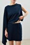 Navy Blue Asymmetrical One-Sleeve Women's Suit - 4