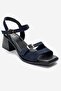 Yolen Navy Blue Suede Genuine Leather Women's Thick Heeled Sandals - 3
