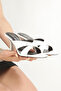 White Leather Classic Heels 7cm Cross Slippers Shoes New Season - 4