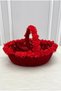 Red Bridal Velvet Henna Night Tray and Basket, with Sparkling Sequins and Flowers, Wedding, Circumcision, Engagement, Promise - 5