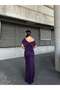Purple Stretchy Scuba Fabric Bow Stone Detailed Long Evening Dress583419 - 4
