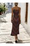 Women's Rope Strap V-Neck Patterned Midi Single Jersey Dress - 4