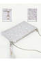 Silvery White Shk301 Star Embossed Gold Zipper Chain Strap Women's Hand, Shoulder and Wrist Bag - 6