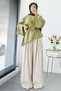 Asymmetrical Cut Flounce Sleeve Modal Blouse – Green - 5