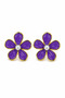 Women's Purple Enamel Flower Design Steel Earrings with Pearl Detail