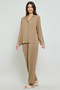 Solid Lapel Collar Pyjama Set - 2