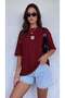 Women's oversized casual t-shirt crew neck free life burgundy - 3