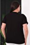 Women's Black Plus Size Front Mesh Piece Stone Star Print Short Sleeve Stretchy Viscose Blouse - 6