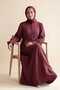 Burgundy Women's 100% Cotton Muslin Fabric Waist-Tied Drawstring Buttoned High Collar Long Hijab Dress Anti-Sweat Summer Dress - 5