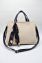 Women's Cream Navy Blue Large Size Inner Pocket Double Handle Scarf Detailed Useful Cross Strap Hand and Shoulder Bag - 4