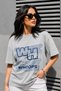 Women's Gray Color Oversize Whoops Printed Lycra Crew Neck T-Shirt (95% Cotton) - 2