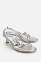 Women's metallic thin strap short heeled sandals with gold buckle - 2