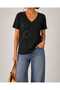 New Season Modal Cotton Floral Embroidered V-Neck Casual Women's T-Shirt. - 2