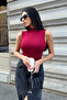 Women's Burgundy Black 2-Piece Sleeveless Bodysuit - 2