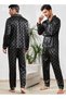 Men's 2-Piece Pyjama Set Long Sleeves Sleepwear Sets Satin Checked Printing Sleepwear Pajamas Pants - 3