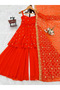 Orange Faux Georgette Embroidered Palazzo Set with Dupatta - HRT6139 | Orange-Size:M-38-Inches - 4