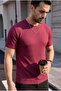 Men's Regular T-Shirt Crew Neck Ribbed Knitted Vertical Stripe Burgundy - 4