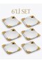 Stainless Steel Set of 6 Silver Square Trays - Luxury Catering Serving Presentation with Gold Floral Motifs - 2
