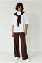 Brown White Shawl Detail Basic T-Shirt Elastic Waist Loose Pants Bottom-Top Modal Set 4116 60286084 - 3