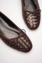 Women's Bitter Brown Daily Print Detailed Round Toe Ballerina Shoes Tr23Ms05D - 4