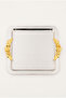 Tores Silver Single Stainless Steel Square Coffee Presentation Tray with Gold Handles, Decorative Serving Tray