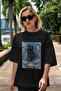 For the Sake of Cat 107 Front Cat Printed Black Oversize T-Shirt 100% Cotton Unisex Cat Lover Premium Design - 5
