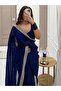 Navy Blue Organza Silk Saree with Embroidered Border-FFT8009-Navy Blue - 2