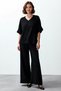Women's Plus Size V-Neck Truvakor Sleeve Oversize Textured Linen Look Cotton Blouse Trousers Set - 4