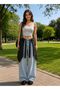 Plaid Patterned Waist-Tied Asymmetrical Mini Skirt (Leggings & Trouser Top Combination) Black Color