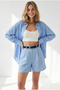 Women's Baby Blue Pocketed Pleated Linen Shorts Shrt-19000093 - 4